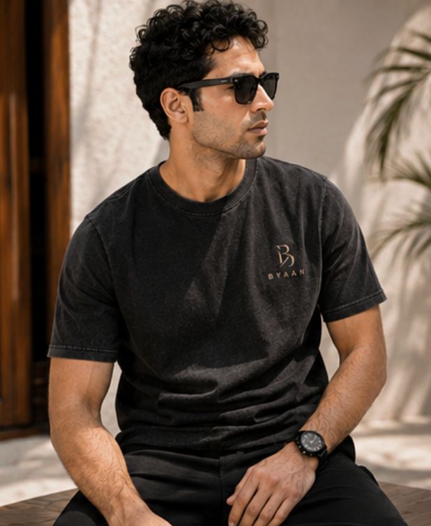 Dyaan Premium Black Textured T-Shirt