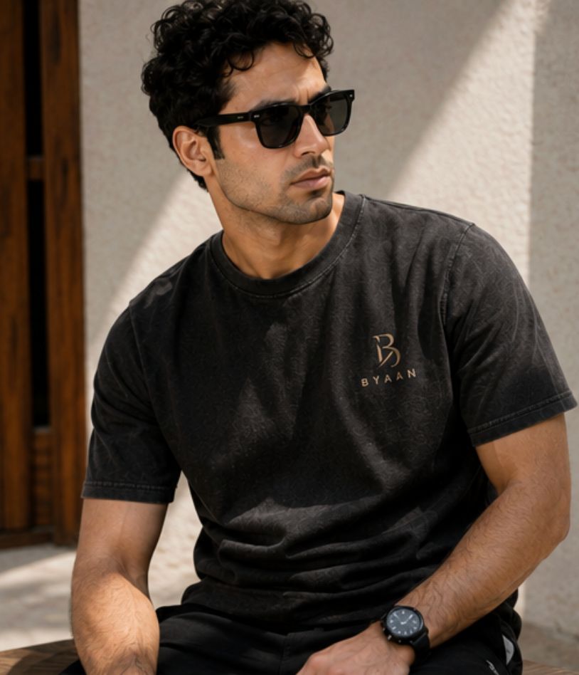 Dyaan Premium Black Textured T-Shirt