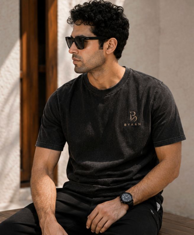 Dyaan Premium Black Textured T-Shirt