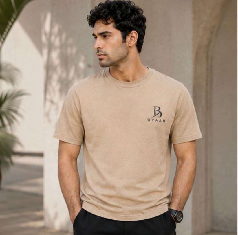 Dyaan Premium Beige Textured T-Shirt