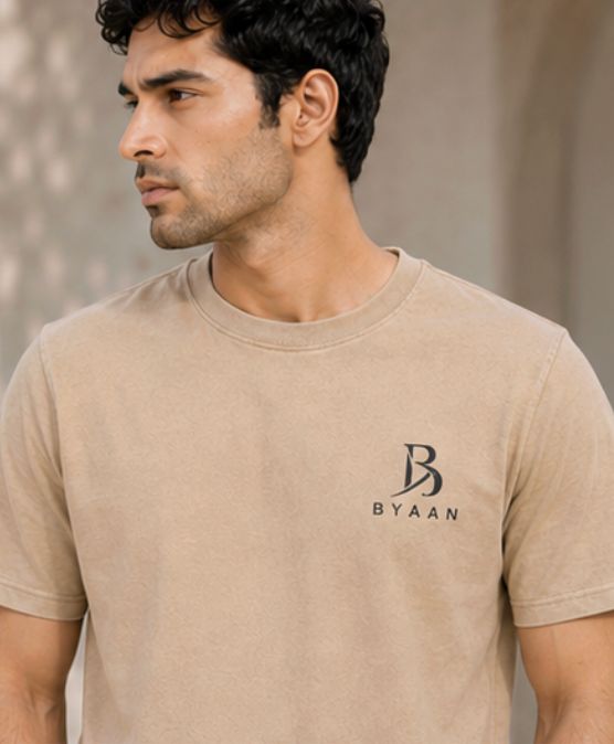 Dyaan Premium Beige Textured T-Shirt