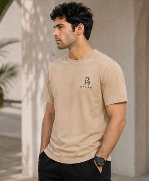 Dyaan Premium Beige Textured T-Shirt