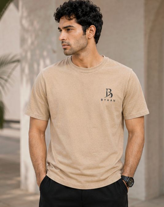 Dyaan Premium Beige Textured T-Shirt