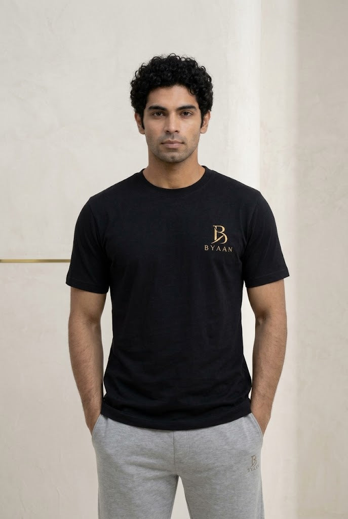 Dyaan Premium Black Textured T-Shirt